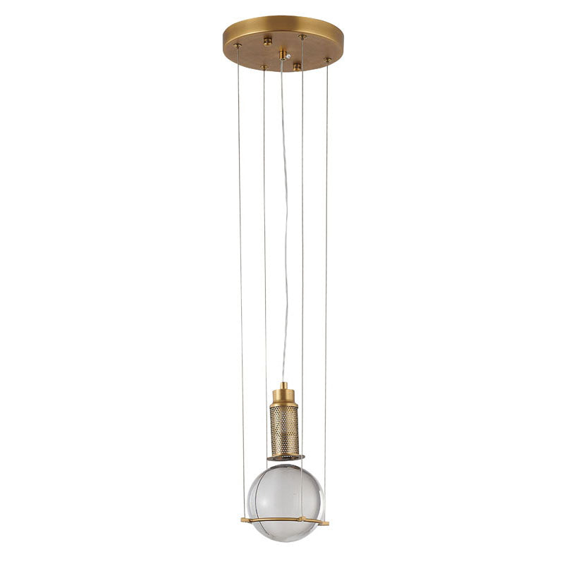 Antique Brass Metal Frame Single Pendant Light with Clear Crystal Ball by Bethel - view 3