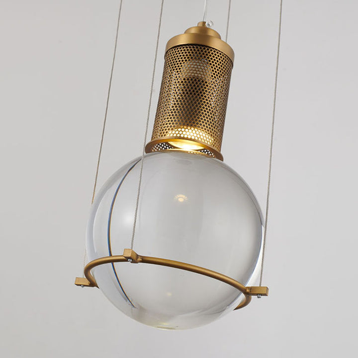 Antique Brass Metal Frame Single Pendant Light with Clear Crystal Ball by Bethel - view 4