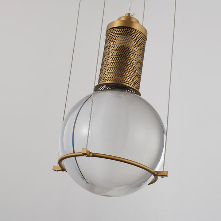 Antique Brass Metal Frame Single Pendant Light with Clear Crystal Ball by Bethel - view 6