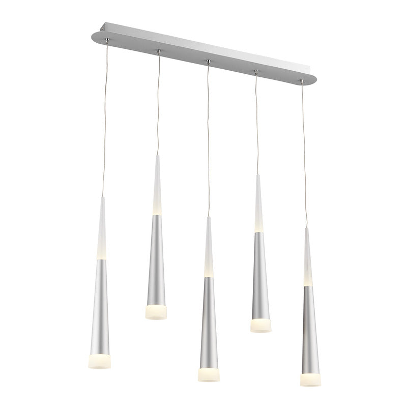 Kitchen Island Light with Sand Silver Hanging Pendants & Frosted Acrylic Diffusers by Bethel