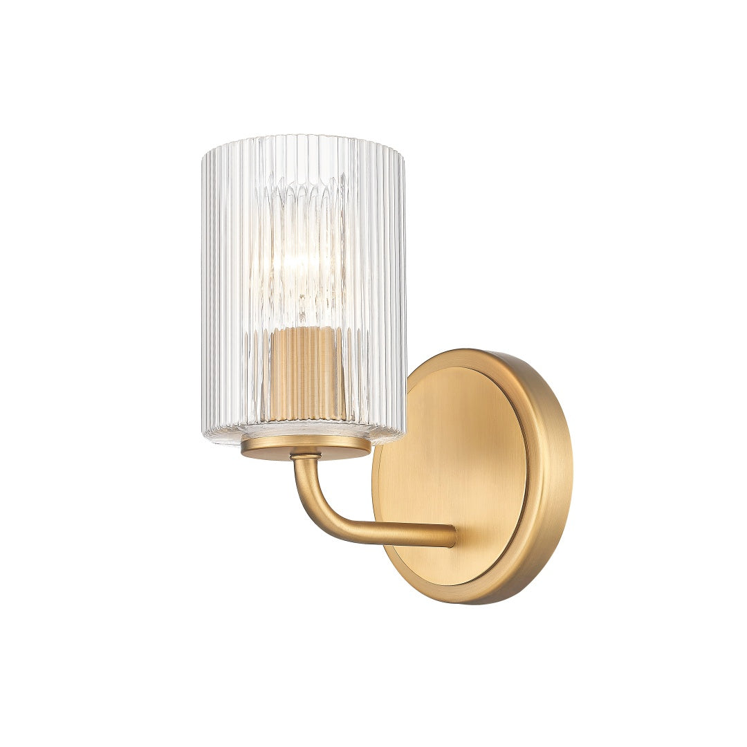 Beasley 1 Light Wall Sconce with Reeded Clear Glass - Aged Brass