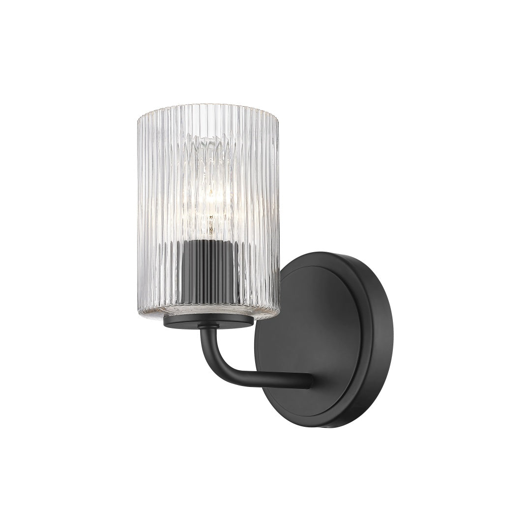 Beasley 1 Light Wall Sconce with Reeded Clear Glass - Matte Black