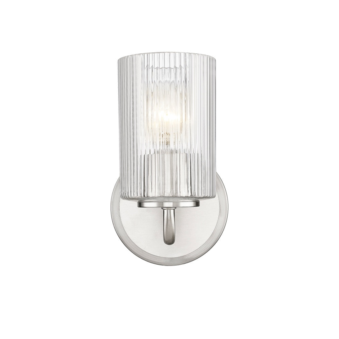 Beasley 1 Light Wall Sconce with Reeded Clear Glass - Brushed Nickel