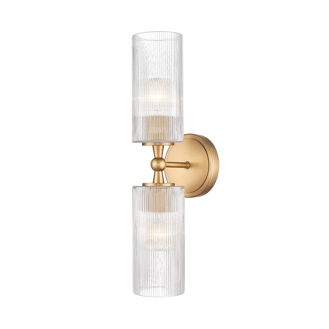 Coanda 2 Light Wall Sconce with Reeded Clear Glass - Aged Brass