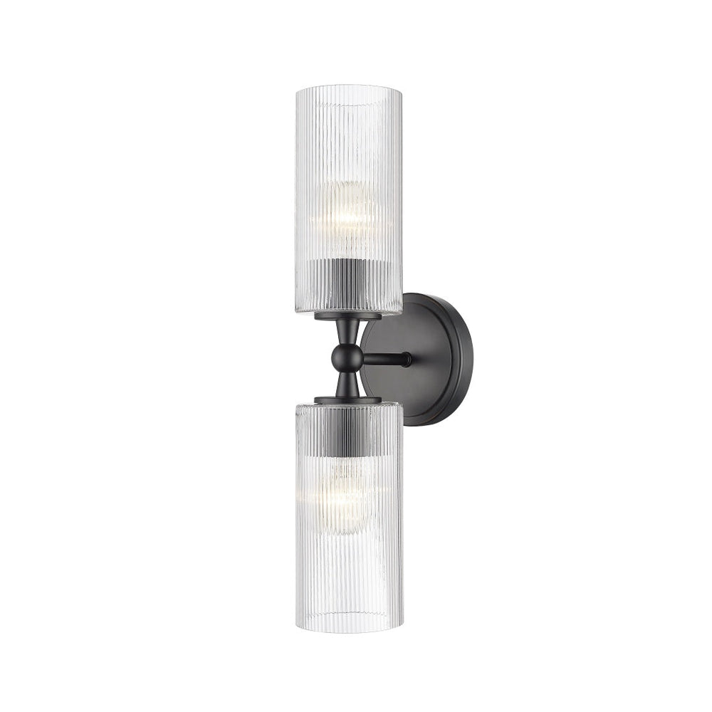 Coanda 2 Light Wall Sconce with Reeded Clear Glass - Matte Black