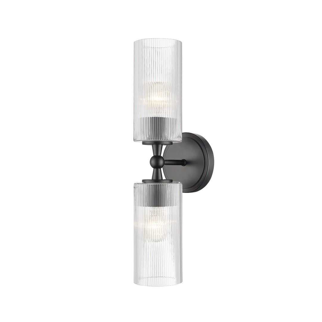 Coanda 2 Light Wall Sconce with Reeded Clear Glass - Matte Black