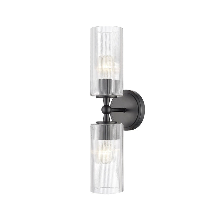 Coanda 2 Light Wall Sconce with Reeded Clear Glass - Matte Black