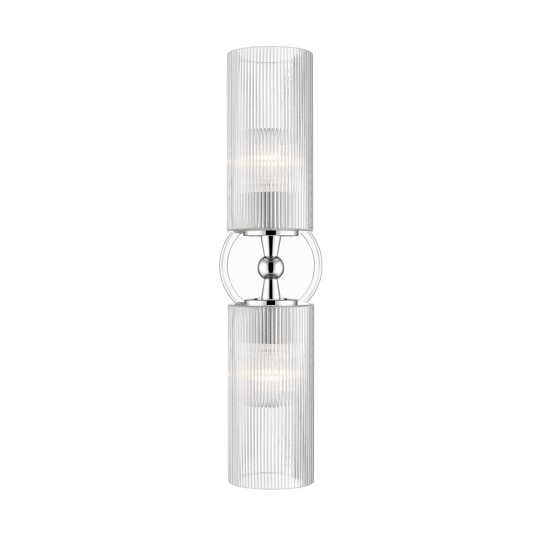 Coanda 2 Light Wall Sconce with Reeded Clear Glass - Polished Chrome