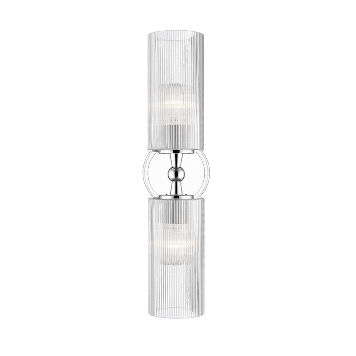 Coanda 2 Light Wall Sconce with Reeded Clear Glass - Polished Chrome