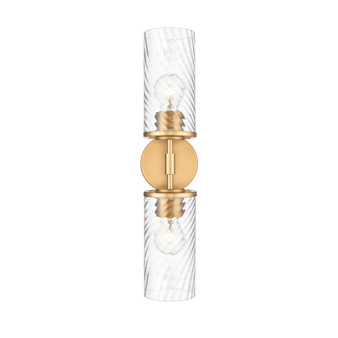 Dragomir 2 Light Wall Sconce with Swirl Clear Glass - Aged Brass