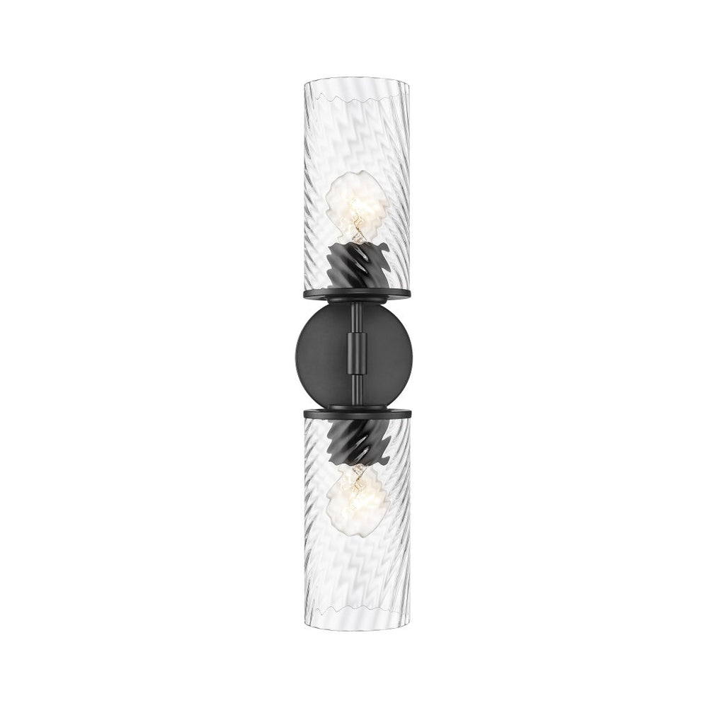 Dragomir 2 Light Wall Sconce with Swirl Clear Glass - Matte Black