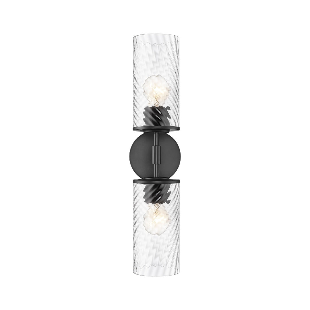 Dragomir 2 Light Wall Sconce with Swirl Clear Glass - Matte Black