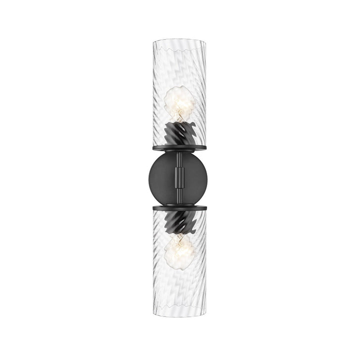 Dragomir 2 Light Wall Sconce with Swirl Clear Glass - Matte Black