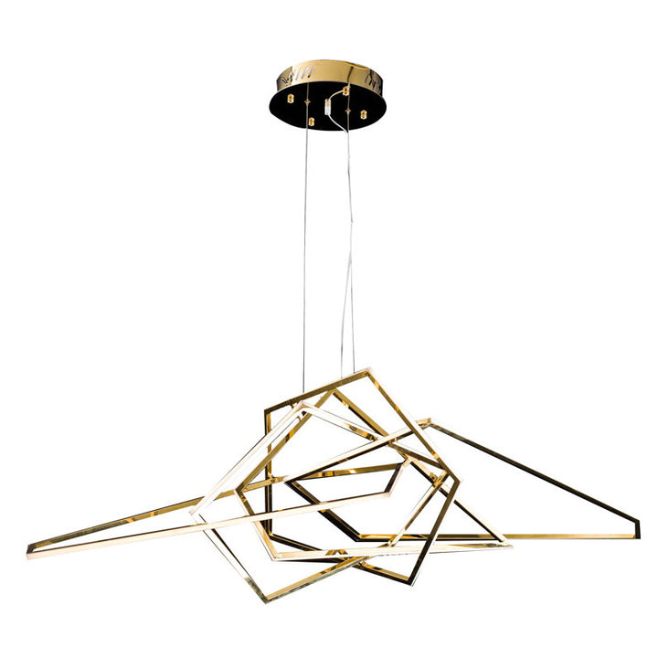 Stainless Steel Frame Geometric LED Light Fixture in Gold by Bethel