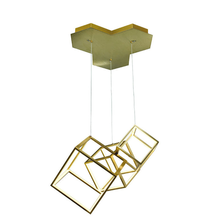 Triple Hanging LED Box Light in a Metal Finish in Gold by Bethel