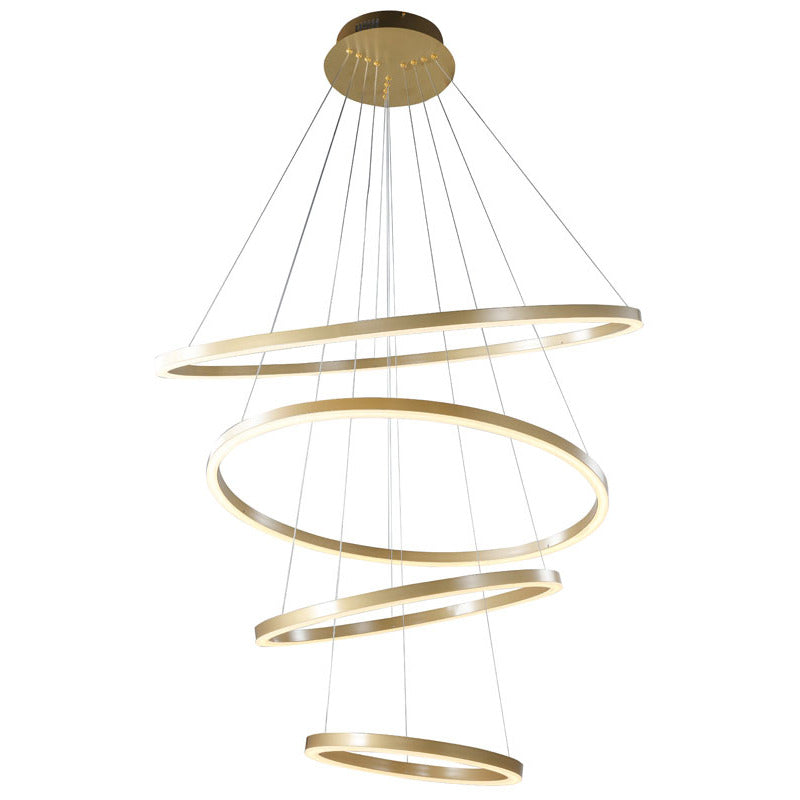 Four Ring Gold Aluminium Frame LED Ceiling Fixture with White Acrylic Diffusers by Bethel