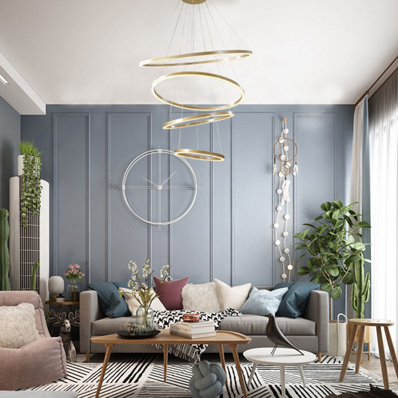 Four Ring Gold Aluminium Frame LED Ceiling Fixture with White Acrylic Diffusers by Bethel - view 2