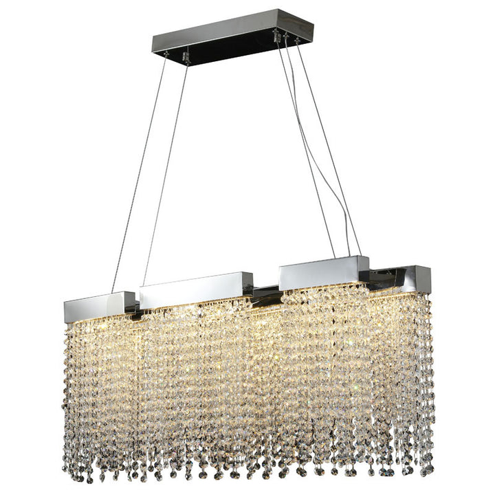Chrome Frame Rectangular Shaped LED Chandelier with Clear Beaded Crystals Draping Around by Bethel