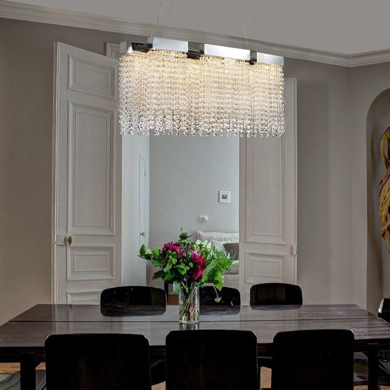 Chrome Frame Rectangular Shaped LED Chandelier with Clear Beaded Crystals Draping Around by Bethel - view 2