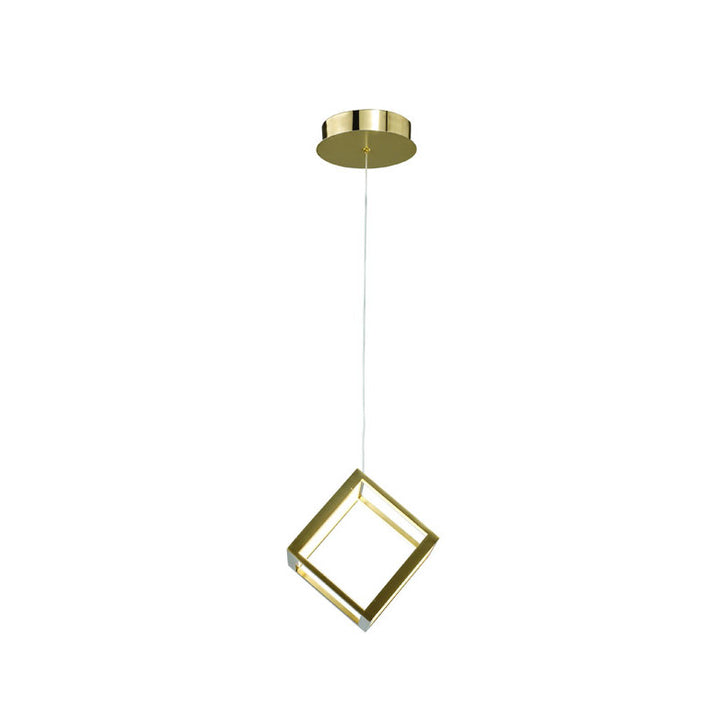 LED Cube Single Pendant Light with Acrylic Diffusers in Gold by Bethel
