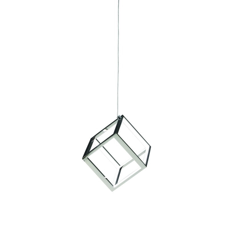 LED Cube Single Pendant Light with Acrylic Diffusers in Shiny Nickel by Bethel