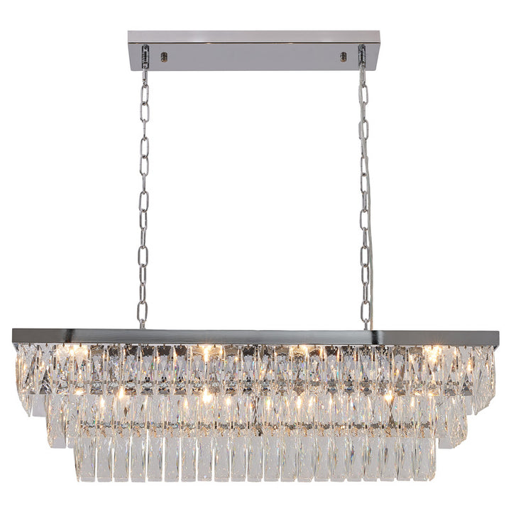 Rectangular Metal Frame Chandelier with Clear Hanging Crystals in Chrome by Bethel