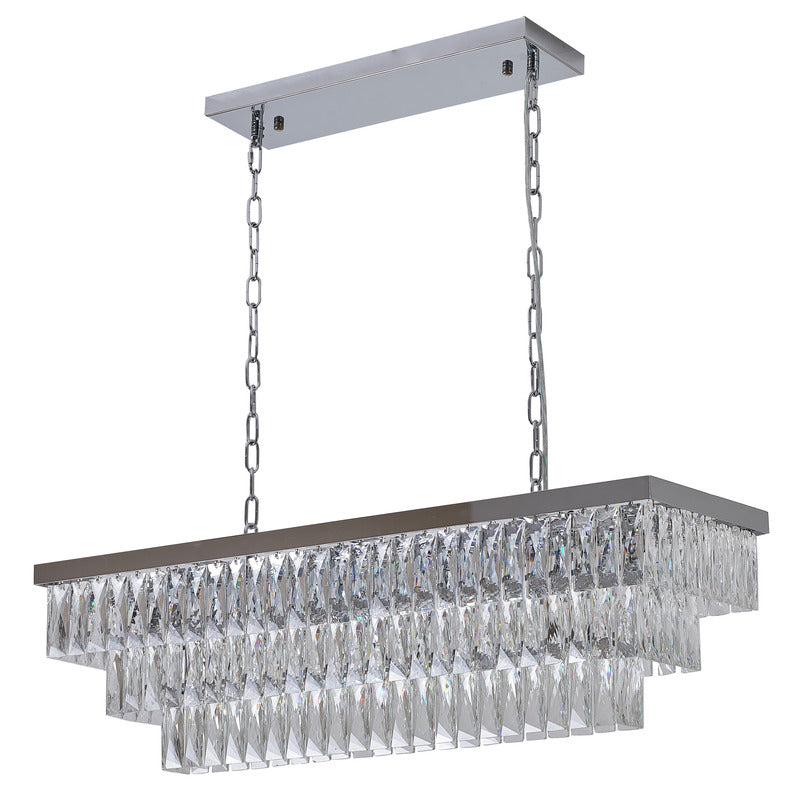 Rectangular Metal Frame Chandelier with Clear Hanging Crystals by Bethel - view 2