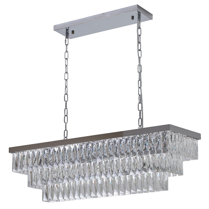 Rectangular Metal Frame Chandelier with Clear Hanging Crystals by Bethel - view 2