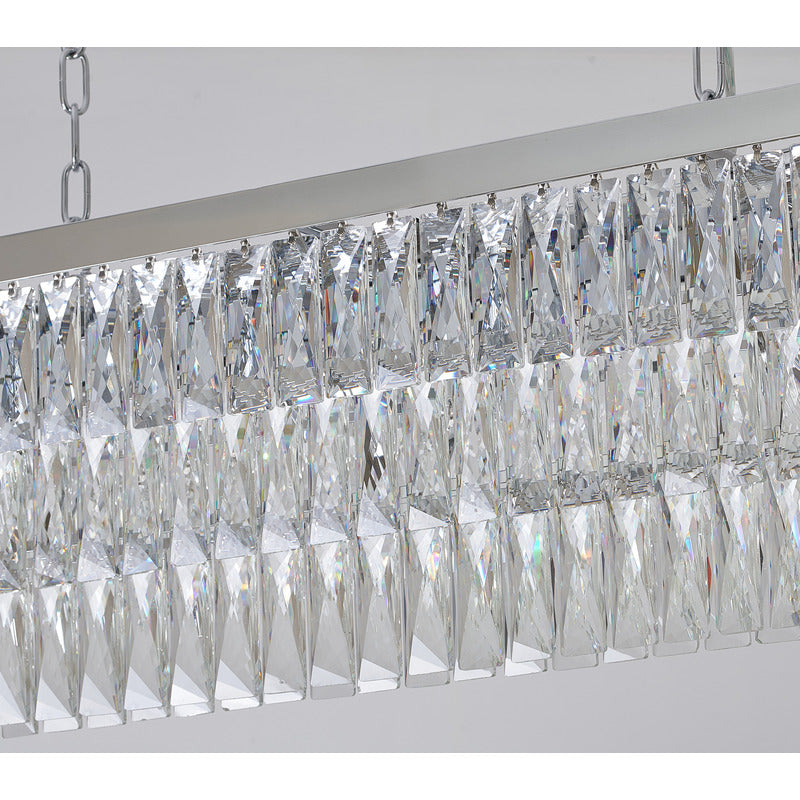Rectangular Metal Frame Chandelier with Clear Hanging Crystals by Bethel - view 3