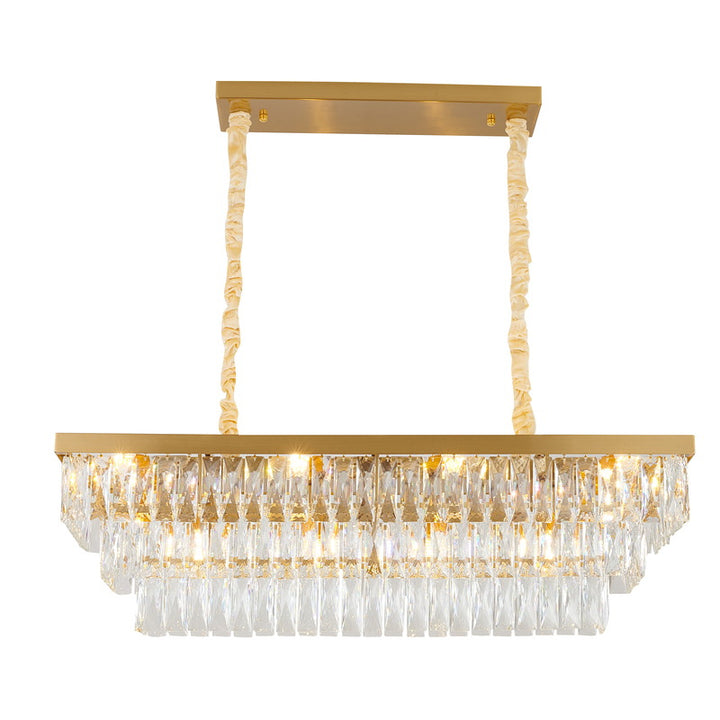 Rectangular Metal Frame Chandelier with Clear Hanging Crystals in Gold by Bethel