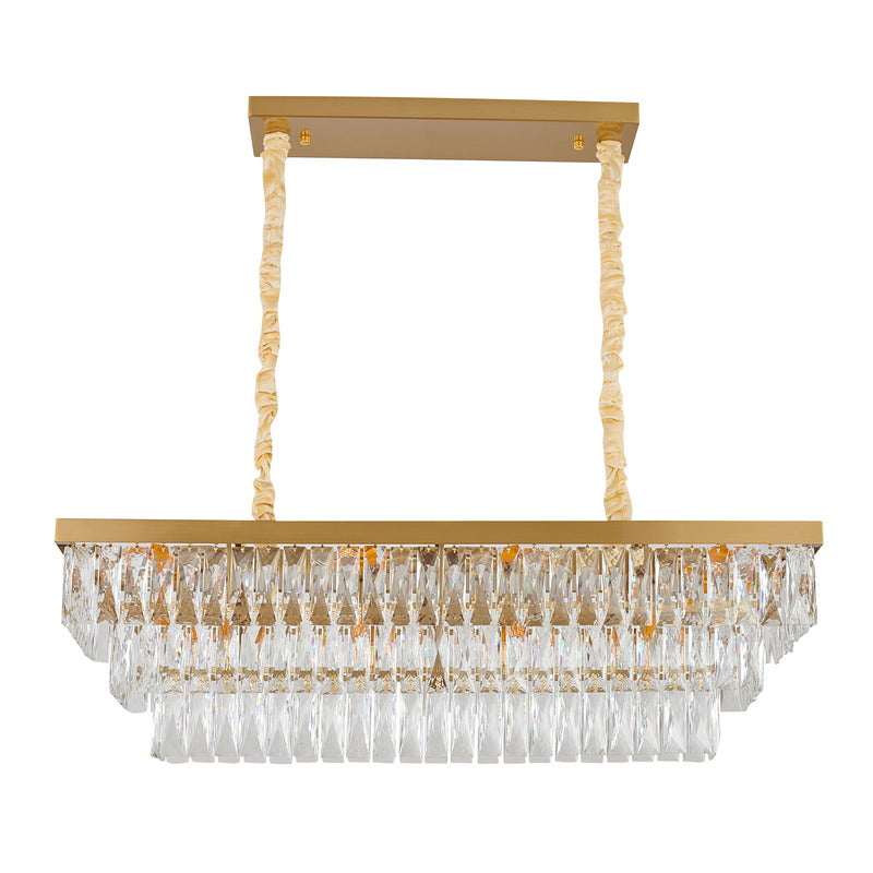 Rectangular Metal Frame Chandelier with Clear Hanging Crystals by Bethel - view 8