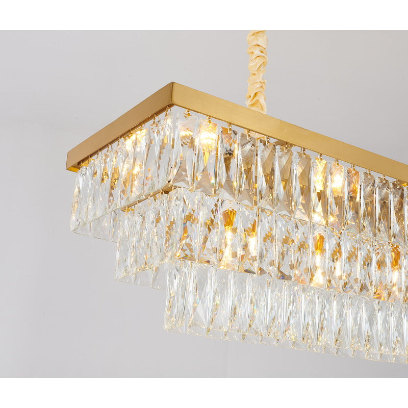 Rectangular Metal Frame Chandelier with Clear Hanging Crystals by Bethel - view 9