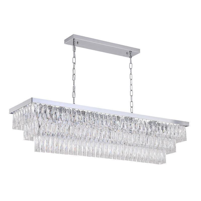 Rectangular Metal Frame Chandelier with Clear Hanging Crystals by Bethel - view 15