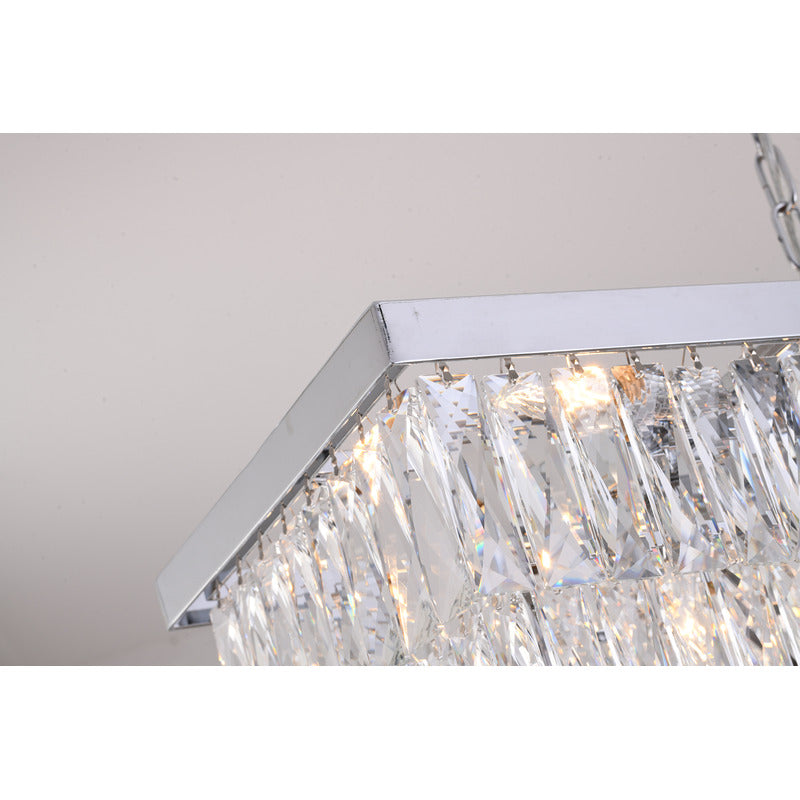 Rectangular Metal Frame Chandelier with Clear Hanging Crystals by Bethel - view 16