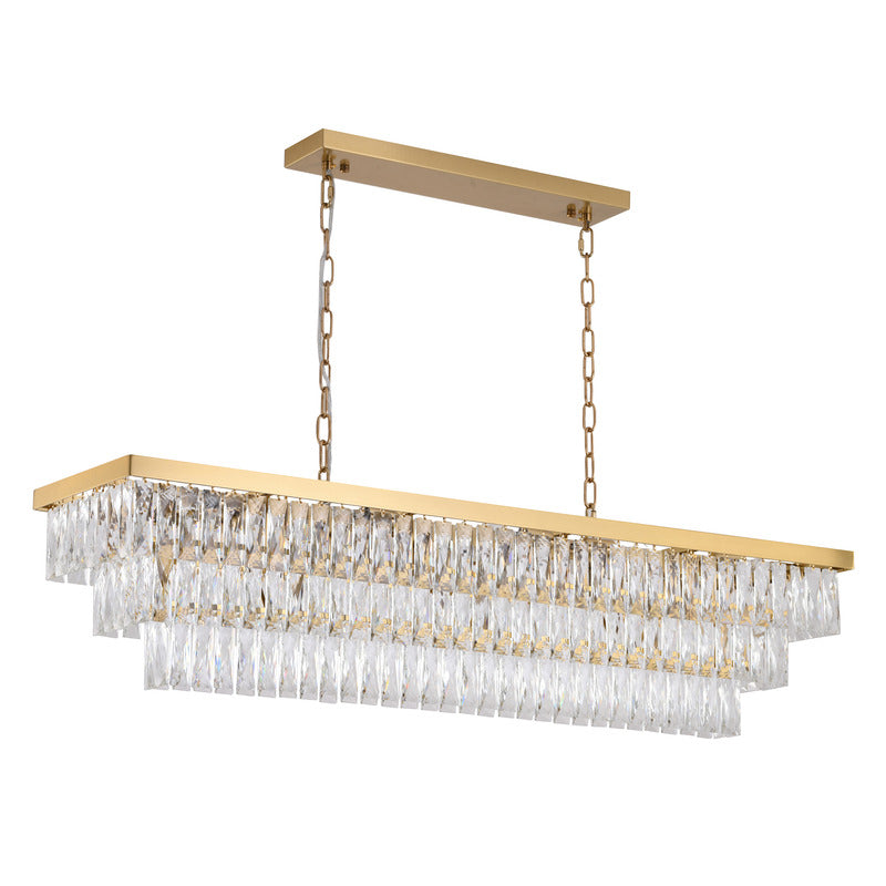 Rectangular Metal Frame Chandelier with Clear Hanging Crystals by Bethel - view 22