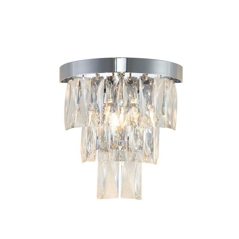 Metal Frame Wall Sconce with Clear Hanging Crystals in Chrome by Bethel