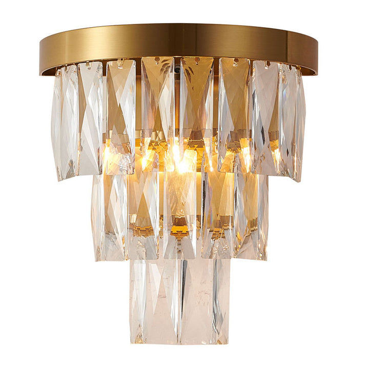 Metal Frame Wall Sconce with Clear Hanging Crystals in Gold by Bethel