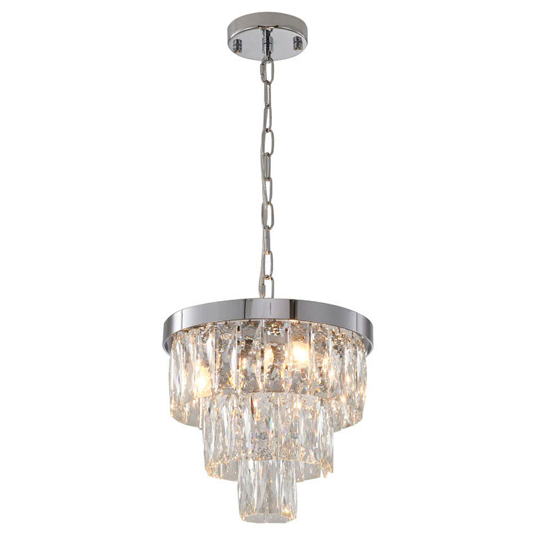 Three Tier Chandelier with Clear Hanging Crystals & Chrome Hardware by Bethel