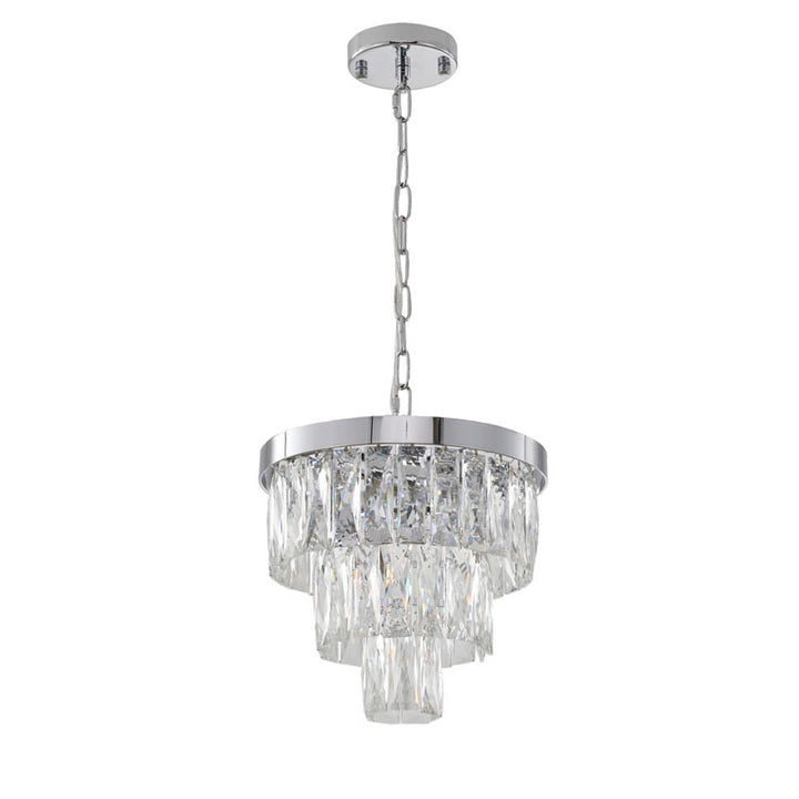 Three Tier Chandelier with Clear Hanging Crystals &amp; Chrome Hardware