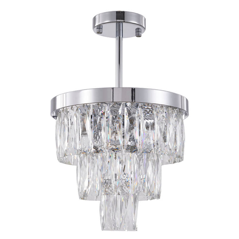 Three Tier Chandelier with Clear Hanging Crystals &amp; Chrome Hardware
