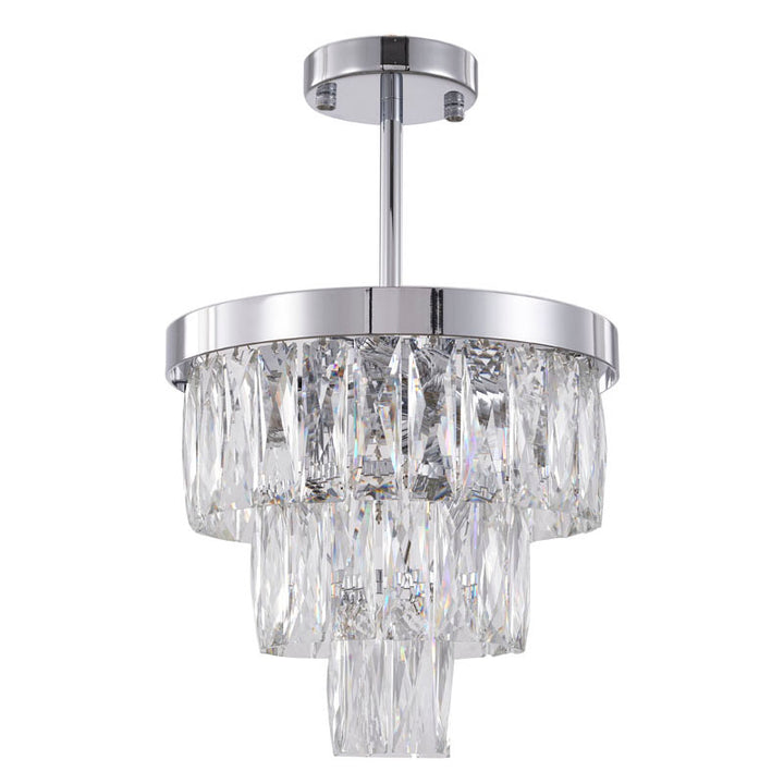 Three Tier Chandelier with Clear Hanging Crystals &amp; Chrome Hardware