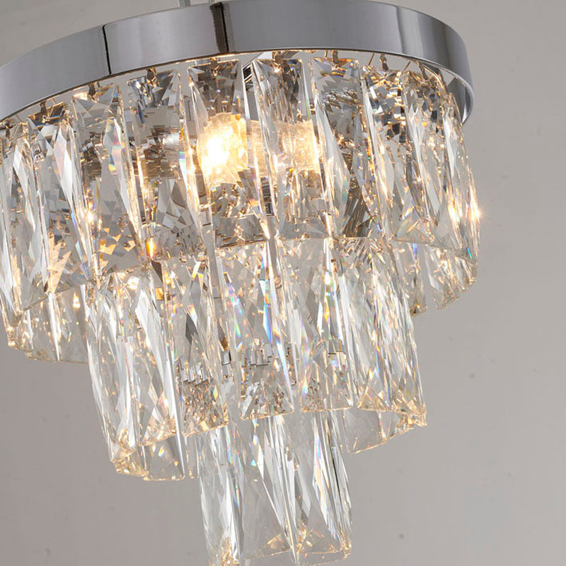 Three Tier Chandelier with Clear Hanging Crystals &amp; Chrome Hardware