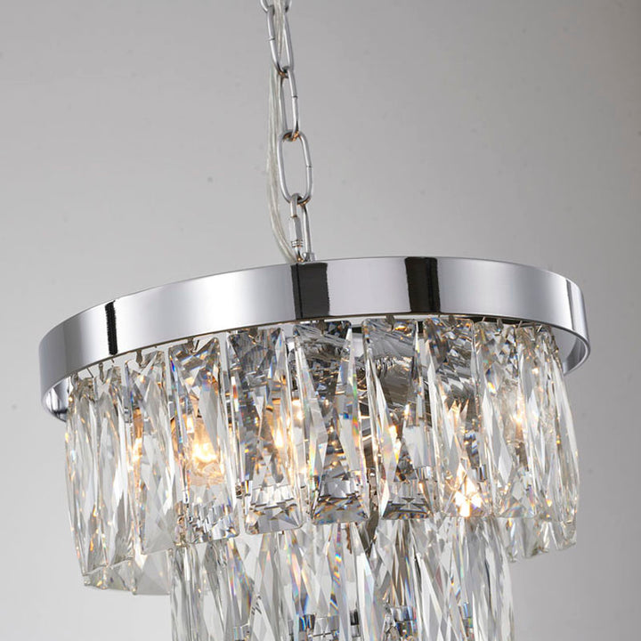 Three Tier Chandelier with Clear Hanging Crystals &amp; Chrome Hardware