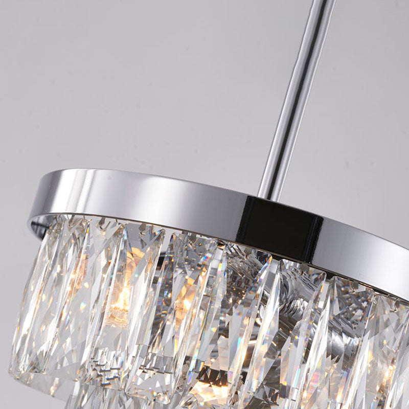 Three Tier Chandelier with Clear Hanging Crystals &amp; Chrome Hardware