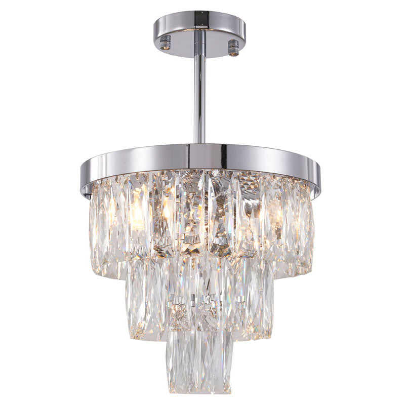 Three Tier Chandelier with Clear Hanging Crystals &amp; Chrome Hardware