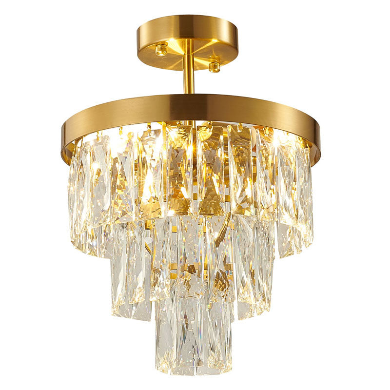 Three Tier Chandelier with Clear Hanging Crystals & Gold Hardware by Bethel