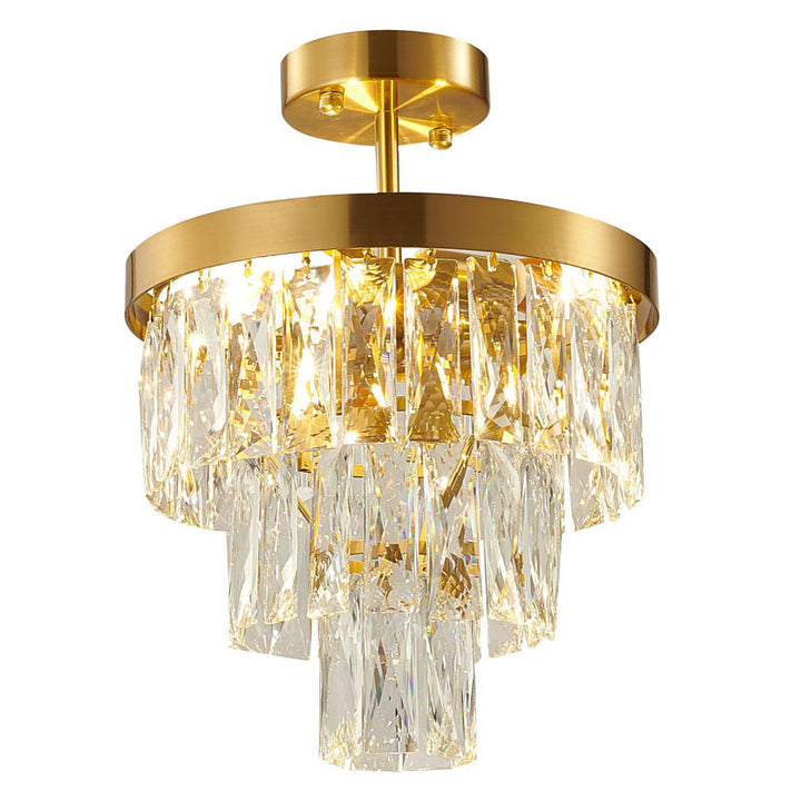 Three Tier Chandelier with Clear Hanging Crystals &amp; Gold Hardware