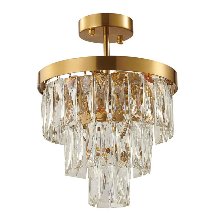 Three Tier Chandelier with Clear Hanging Crystals &amp; Gold Hardware