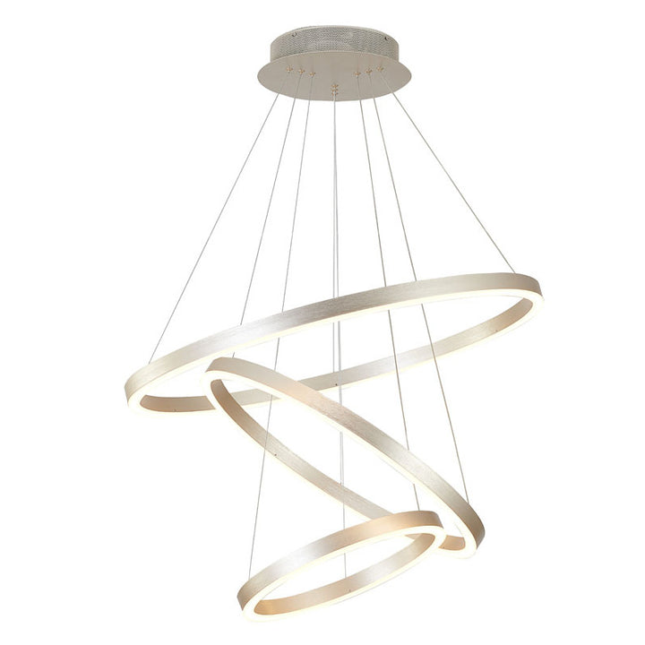 Brushed Nickel Aluminium Frame LED Ceiling Fixture with Three Halo Rings by Bethel
