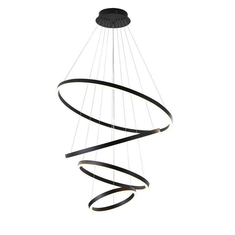 Frame LED Chandelier with Four Halo Hanging Rings in Matte Black by Bethel